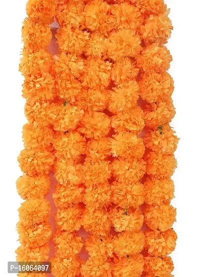 Mahi Home Decor Artificial Marigold Fluffy Flowers Hanging Garlands (Pack of 5) (Light Orange)-thumb0