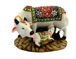 Mahi Home Decor Kamdhenu Cow with and Krishna Brass Like Metal Calf Showpiece for Home Decor and Decorative Gift Item Gold Big, 17cm-thumb1