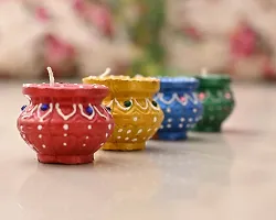 Mahi Home Decor Diwali Diyas|Traditional Handmade Terracotta Clay Diya|Mitti Deepak Decorate for Diwali|Diya for Puja|Diwali Home Decoration Diya (Set of 4) (Painted Matki Diya)-thumb1