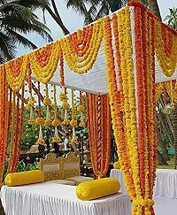 Mahi Home Decor Artificial Marigold Fluffy Flowers Hanging Garlands (Pack of 5) (Yellow and Orange)-thumb1