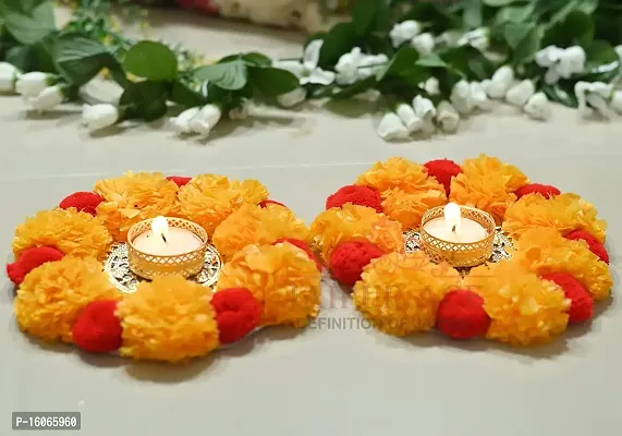 Mahi Home Decor Diwali Celebration Rangoli Design Tea Light Diya/Artificial Floral Design Tea Light Diya for Home Office Decoration (Pack of 1) with Tea Light (Round Tea Light)