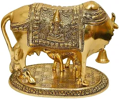 Mahi Home Decor Kamdhenu Cow with and Krishna Brass Like Metal Calf Showpiece for Home Decor and Decorative Gift Item Gold Big, 17cm-thumb3