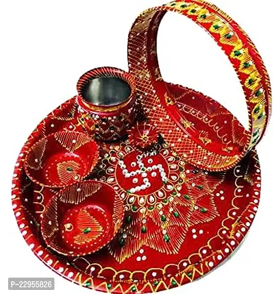 Rajasthani Decorative Handmade Traditional Multicolor Karwachauth Thali Set Attractive Multipurpose Beaded Puja Thali for Diwali (SIZE-10 INCH))