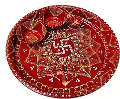 Rajasthani Decorative Handmade Traditional Multicolor Karwachauth Thali Set Attractive Multipurpose Beaded Puja Thali for Diwali (SIZE-10 INCH))-thumb3