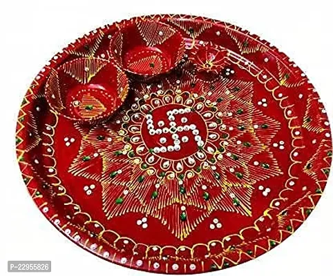 Rajasthani Decorative Handmade Traditional Multicolor Karwachauth Thali Set Attractive Multipurpose Beaded Puja Thali for Diwali (SIZE-10 INCH))-thumb4