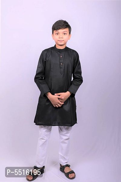Stylish Cotton Black Solid Kurta And Pajama Set For Boys