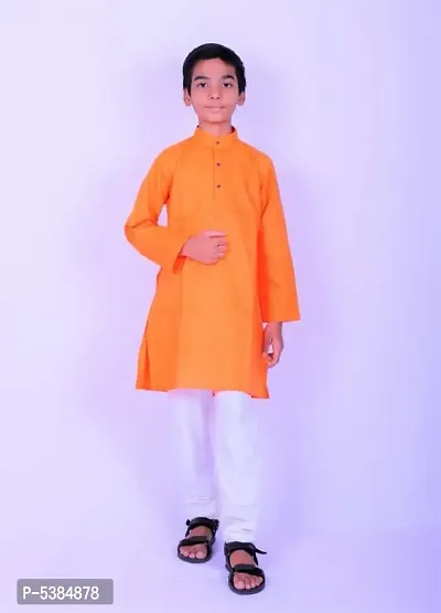 Stylish Cotton Orange Solid Kurta And Pajama Set For Boys