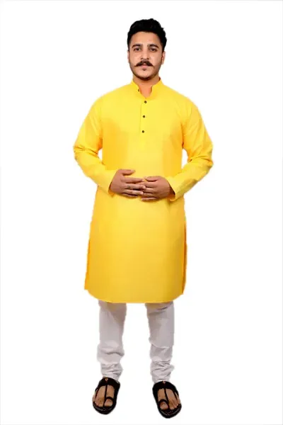 Men Kurta and Pyjama Set Blend (Yellow)