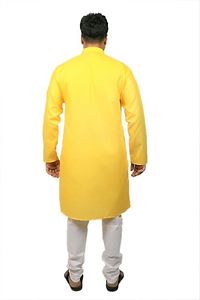 Men Kurta and Pyjama Set Cotton Blend (Yellow)-thumb1