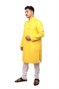 Men Kurta and Pyjama Set Cotton Blend (Yellow)-thumb3
