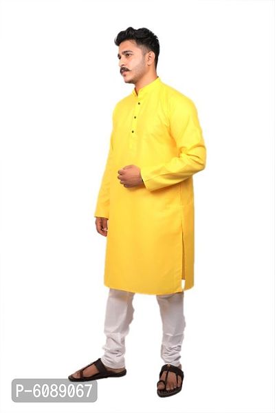Men Kurta and Pyjama Set Cotton Blend (Yellow)-thumb4