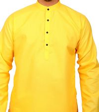 Men Kurta and Pyjama Set Cotton Blend (Yellow)-thumb4