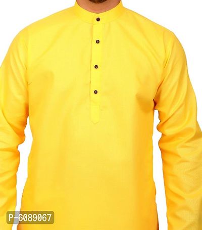 Men Kurta and Pyjama Set Cotton Blend (Yellow)-thumb5