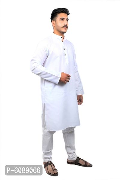 Men Kurta and Pyjama Set Cotton Blend (White)-thumb3