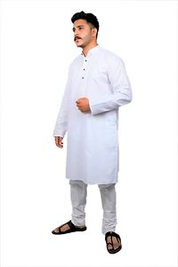 Men Kurta and Pyjama Set Cotton Blend (White)-thumb3