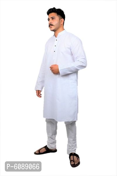 Men Kurta and Pyjama Set Cotton Blend (White)-thumb4