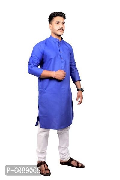 Men Kurta and Pyjama Set Cotton Blend (Royal Blue)-thumb3