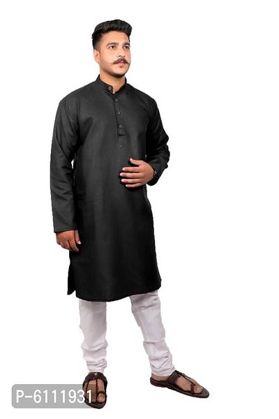 Men Kurta and Pyjama Set Cotton Blend Black-thumb3