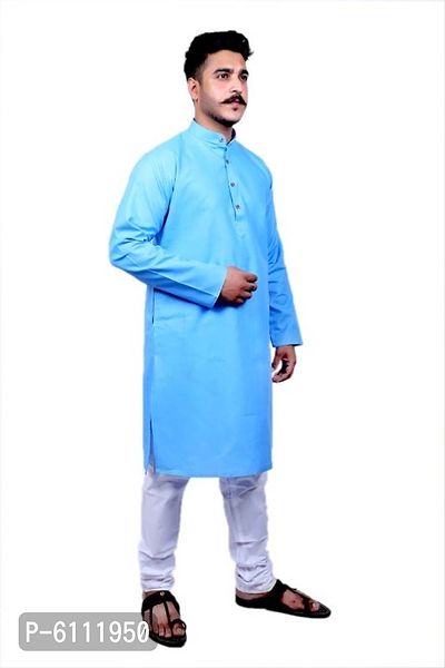 Men Kurta and Pyjama Set Cotton Blend Blue-thumb3