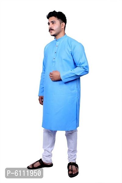 Men Kurta and Pyjama Set Cotton Blend Blue-thumb4