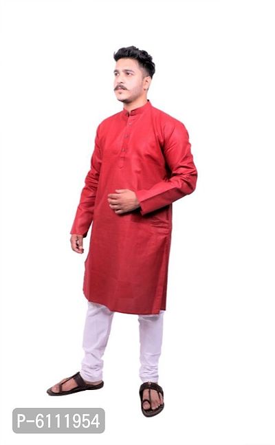 Men Kurta and Pyjama Set Cotton Blend Maroon-thumb4