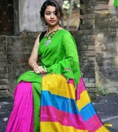 Trendy Cotton Silk Striped Sarees with Blouse Piece