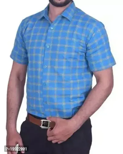 Reliable Blue Cotton Short Sleeves Casual Shirts For Men