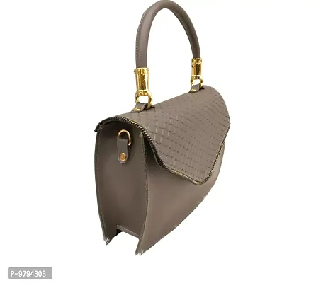 Stylish Grey Vegan Leather Self Pattern Sling Bags For Women-thumb2