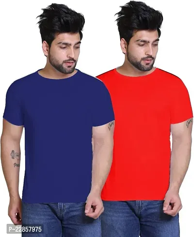 Reliable Multicoloured Polyester Solid Round Neck Tees Combo Of 2