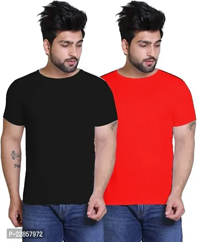 Reliable Multicoloured Polyester Solid Round Neck Tees Combo Of 2-thumb0