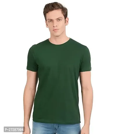 Elite Green Cotton Solid Round Neck Tees For Men