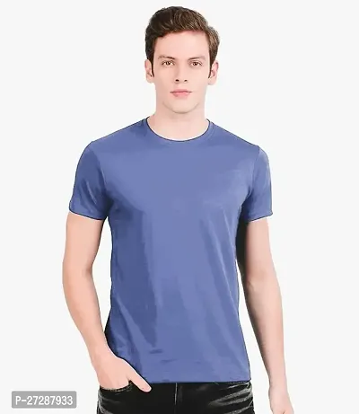 Elite Blue Cotton Solid Round Neck Tees For Men