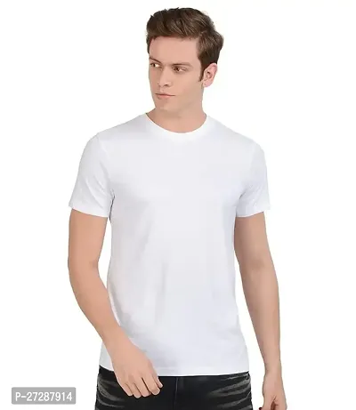 Elite White Cotton Solid Round Neck Tees For Men