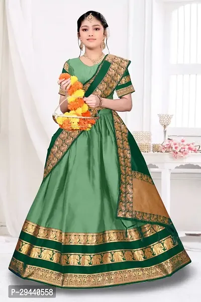 Trendy Brocade Classy Lehenga Choli For Girls - Green-thumb0