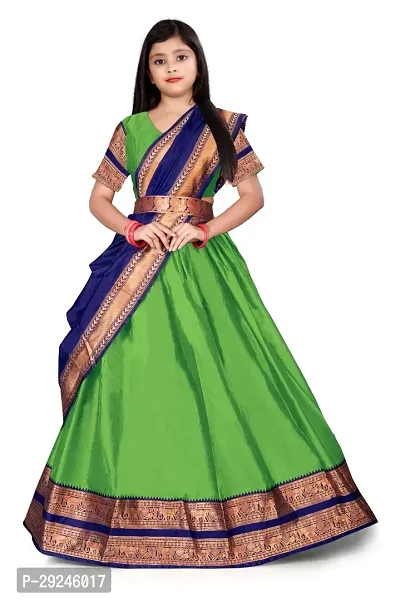 Girls South Indian Style Lehenga Choli Set - Green-thumb0