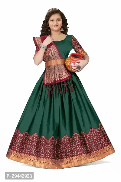 Trendy Brocade Classy Lehenga Choli For Girls - Green-thumb0