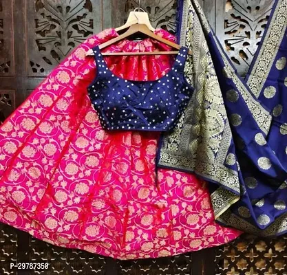 Girls Banarasi Art Silk Princess Lehenga Choli Set - Pink-thumb0