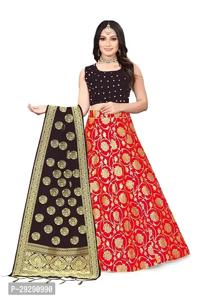 Girls Banarasi Art Silk Trendy Red Lehenga Choli Set-thumb0