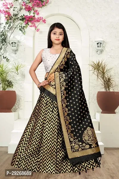 Girls Banarasi Art Silk Stylish Black Lehenga Choli Set