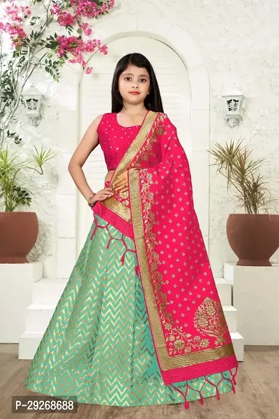 Girls Banarasi Art Silk Stylish Skay Lehenga Choli Set