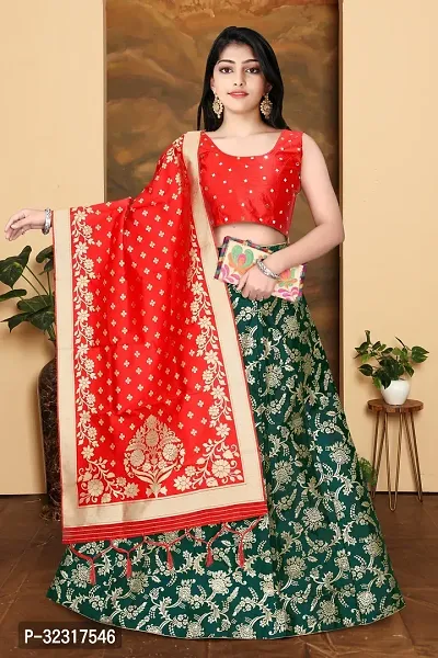 Alluring Green Jaquard Embroidered Lehenga Cholis For Girls-thumb0