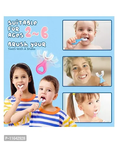 U Shaped Toothbrush for Kids Manual Whitening Toothbrush Silicone Brush Head for Kids Children Infant Toothbrush For 2-6 Years Mouth-Cleaning (Multicolor, Pack of 2)-thumb5