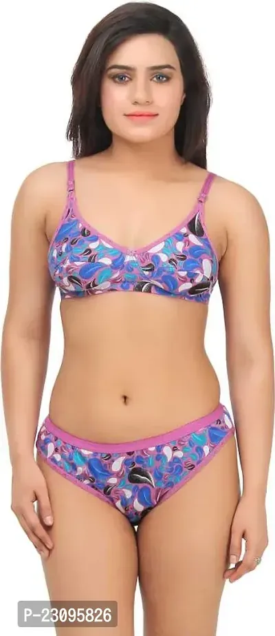 Stylish Blue Printed Bra And Panty Set For Women-thumb0