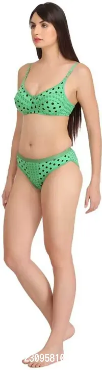 Stylish Green Printed Bra And Panty Set For Women-thumb0