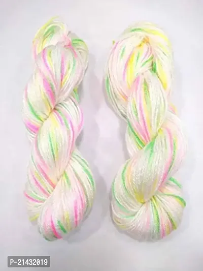 CSOK Knitting Yarn Wool Multi White Yellow Pink Green Woolen Crochet Yarn Thread. Wool Yarn for Knitting. Woolen Thread. (200gm)