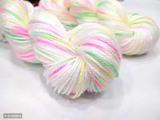 CSOK Knitting Yarn Wool Multi White Yellow Pink Green Woolen Crochet Yarn Thread. Wool Yarn for Knitting. Woolen Thread. (200gm)-thumb2