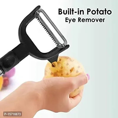 2-in-1 Double Julienne and Vegetable Straight Peeler Slicer Double Planing Cutter Potato Carrot Grater (Black)-thumb3