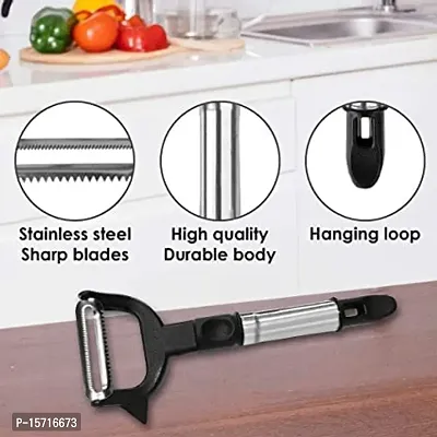2-in-1 Double Julienne and Vegetable Straight Peeler Slicer Double Planing Cutter Potato Carrot Grater (Black)-thumb5