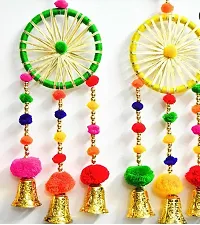 Beautiful Colourful Gota Pom Pom Dream Catchers Diwali Decoration Set Of 2-thumb1