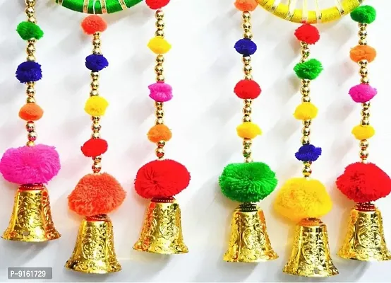Beautiful Colourful Gota Pom Pom Dream Catchers Diwali Decoration Set Of 2-thumb3